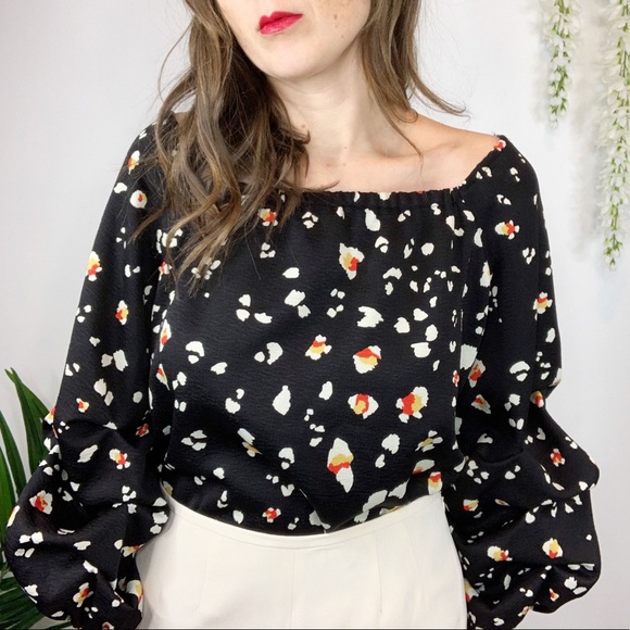 Halogen Tops - HALOGEN balloon sleeve blouse abstract floral 0841